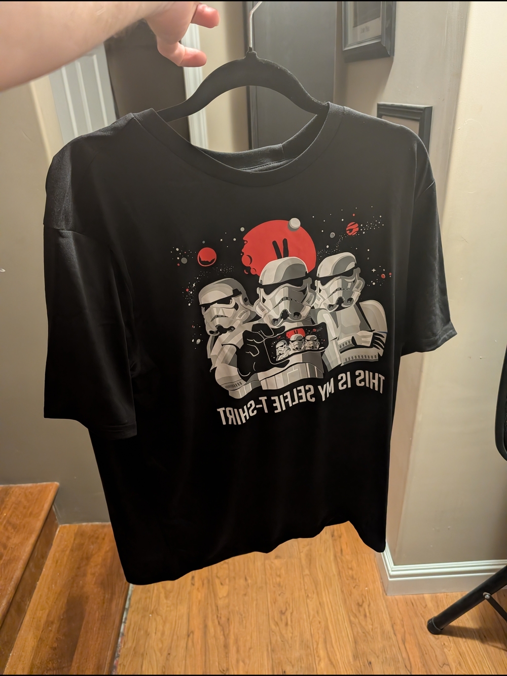 Black Graphic Stormtrooper Selfie T-Shirt - Red Accent